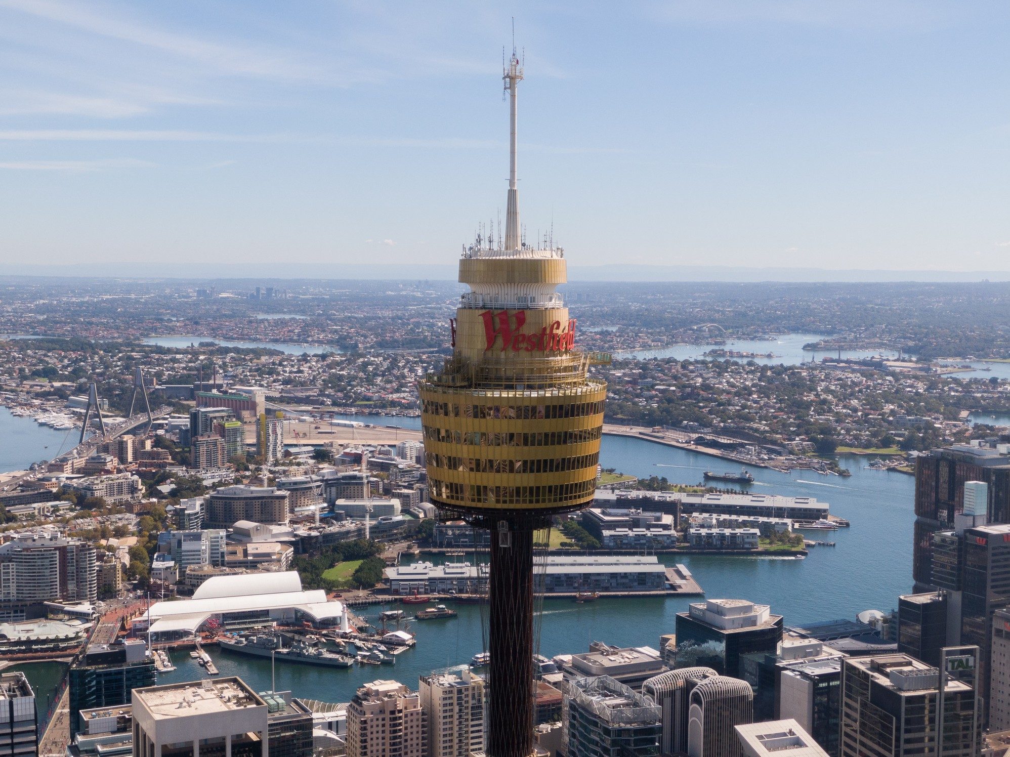 Aerial drone photo of Sydney Tower and Darling Harbour